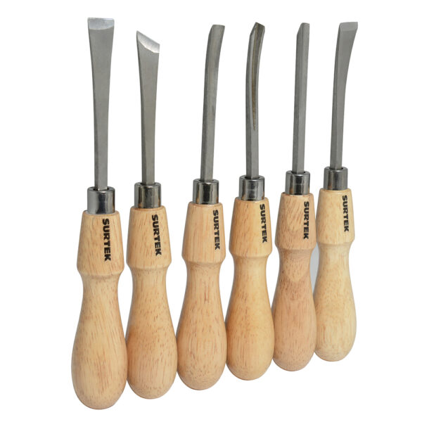 Juego de gurbias de acero manuales con mango de madera, 6 piezas Surtek - Ferrechingón