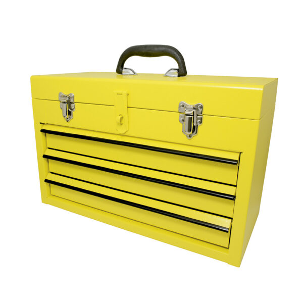 Caja portaherramientas metálica color amarillo con 3 gavetas 11" x 18" x 9" Surtek - Ferrechingón