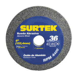 Rueda abrasiva de óxido de aluminio grano 36, 6" x 1" Surtek - Ferrechingón