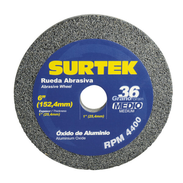 Rueda abrasiva de óxido de aluminio grano 36, 6" x 1" Surtek - Ferrechingón
