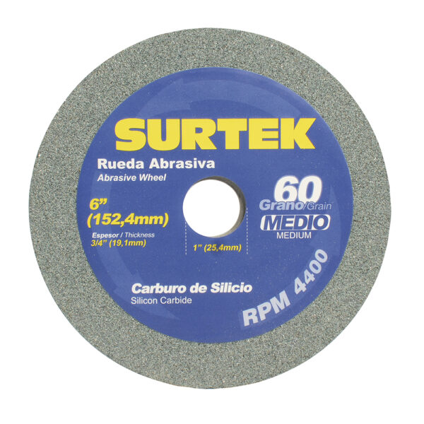 Rueda abrasiva de carburo de silicio grano 60, 6" x 3/4" Surtek - Ferrechingón