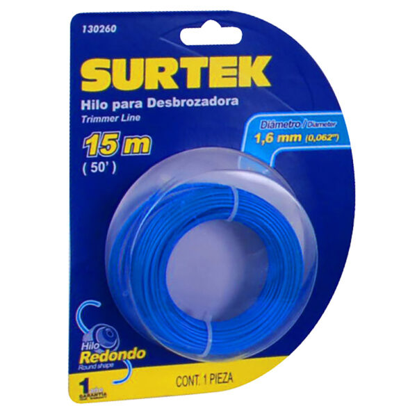 Nailon para desbrozadora en blíster, 1.65 mm x 15 m Surtek - Ferrechingón