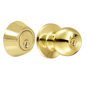 Combo de pomo tubulares de bola función doble, latón brillante, llave estándar, blíster Lock - Ferrechingón