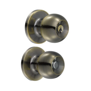Pomo tubular bola función entrada, latón antiguo, llave estándar, blíster Lock - Ferrechingón