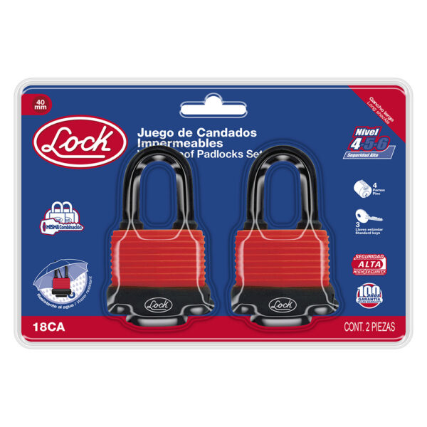 Juego de candados impermeables largos 40 mm, llave estándar, 2 piezas Lock - Ferrechingón