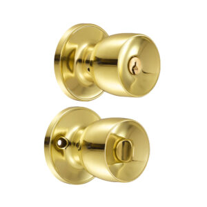 Pomo tubular copa recta función baño, latón brillante, llave estándar, blíster Lock - Ferrechingón
