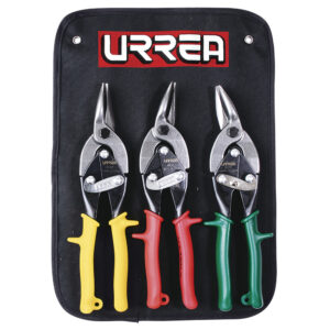 Juego de tijeras con mango rubber grip para hojalatero tipo aviación, 3 piezas Urrea - Ferrechingón