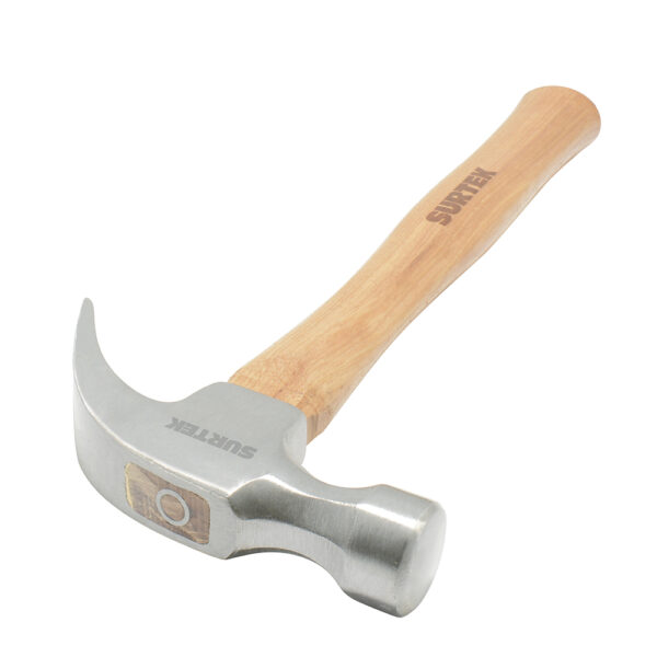 Martillo de uña curva pulido con mango de madera de 14", 16 oz Surtek - Ferrechingón