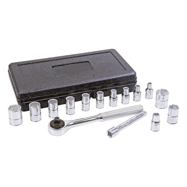Juego de dados y accesorios cuadro de 1/4" combinado, 15 piezas Urrea - Ferrechingón