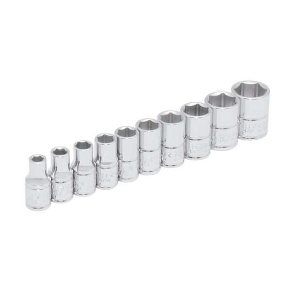 Juego de dados cuadro de 1/4", 6 puntas, en pulgadas, en riel, 10 piezas Urrea - Ferrechingón