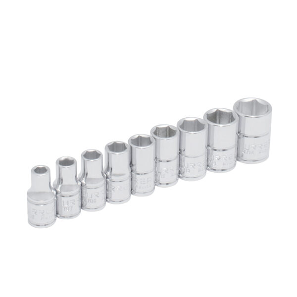 Juego de dados cuadro de 1/4", 6 puntas, en pulgadas, en riel, 9 piezas Urrea - Ferrechingón