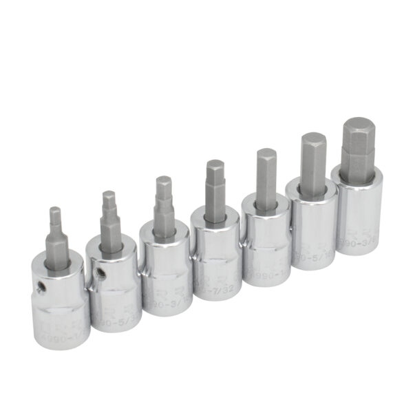 Juego de dados punta hexagonal cuadro de 3/8", 6 puntas, en pulgadas en riel, 7 piezas Urrea - Ferrechingón
