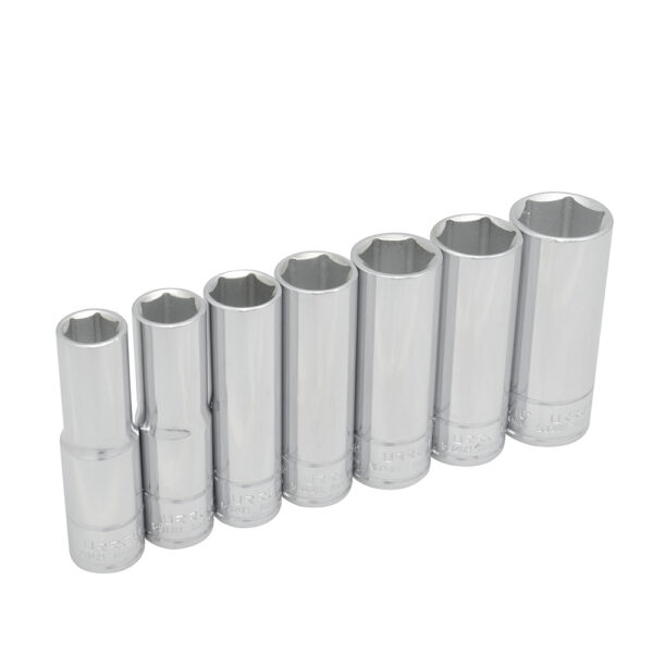 Juego de dados largos cuadro de 1/2", 6 puntas, en pulgadas, en riel, 7 piezas Urrea Juego de dados largos cuadro de 1/2", 6 puntas, en pulgadas, en riel, 7 piezas Urrea - Ferrechingón