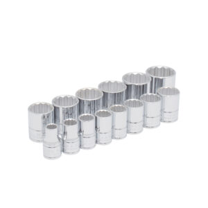 Juego de dados cuadro de 1/2", 12 puntas, métricos, 14 piezas Urrea Juego de dados cuadro de 1/2", 12 puntas, métricos, 14 piezas Urrea - Ferrechingón