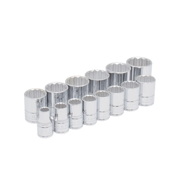 Juego de dados cuadro de 1/2", 12 puntas, métricos, 14 piezas Urrea Juego de dados cuadro de 1/2", 12 puntas, métricos, 14 piezas Urrea - Ferrechingón