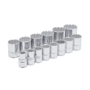 Juego de dados cuadro de 1/2", 12 puntas, en pulgadas, en riel, 14 piezas Urrea - Ferrechingón