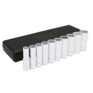 Juego de dados largos cuadro de 1/2", 12 puntas, métricos, 10 piezas Urrea Juego de dados largos cuadro de 1/2", 12 puntas, métricos, 10 piezas Urrea - Ferrechingón
