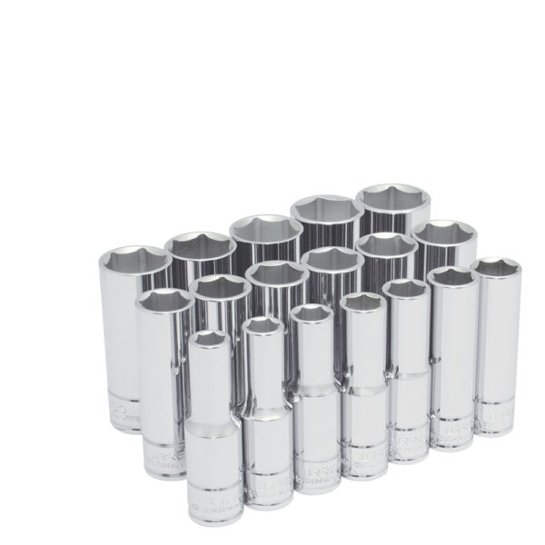 Juego de dados largos cuadro de 1/2" 6 puntas, métricos, 18 piezas Urrea Juego de dados largos cuadro de 1/2" 6 puntas, métricos, 18 piezas Urrea - Ferrechingón