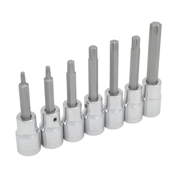 Juego de dados con punta Torx cuadro de 1/2", en riel, 7 piezas Urrea Juego de dados con punta Torx cuadro de 1/2", en riel, 7 piezas Urrea - Ferrechingón