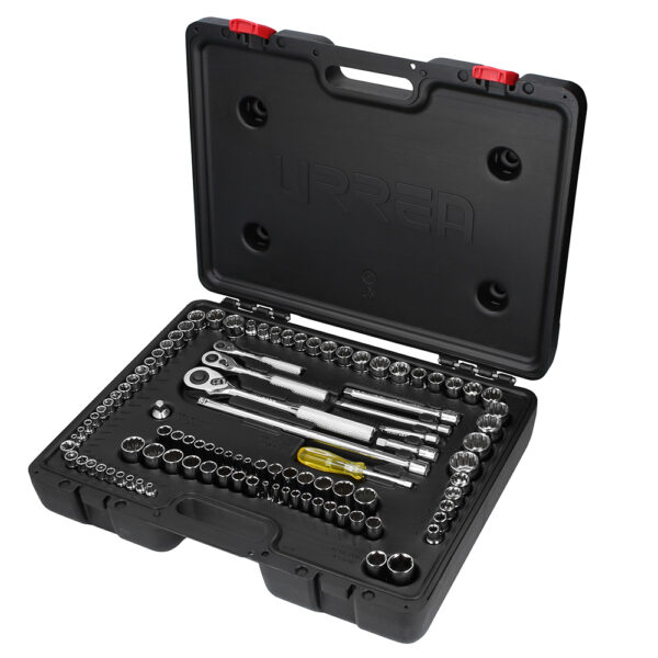 Juego de dados y accesorios cuadro de 1/4", 3/8" y 1/2" combinado, 99 piezas Urrea - Ferrechingón