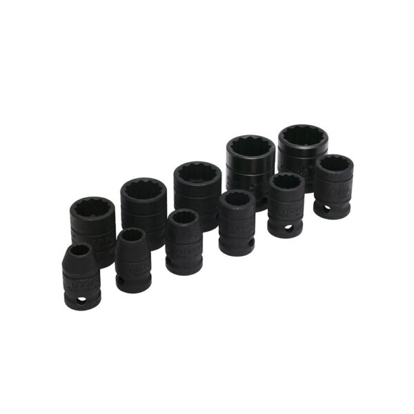 Juego de dados de impacto cuadro de 1/2", 12 puntas, en pulgadas, 11 piezas Urrea Juego de dados de impacto cuadro de 1/2", 12 puntas, en pulgadas, 11 piezas Urrea - Ferrechingón