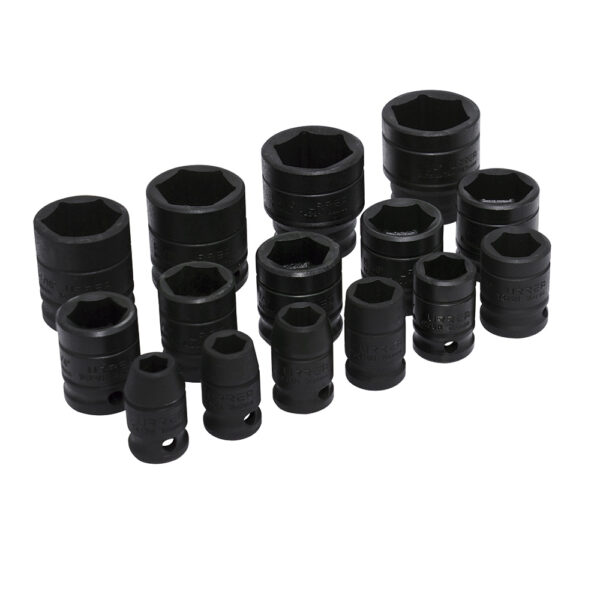 Juego de dados de impacto cuadro de 1/2", 6 puntas, en pulgadas, 15 piezas Urrea Juego de dados de impacto cuadro de 1/2", 6 puntas, en pulgadas, 15 piezas Urrea - Ferrechingón