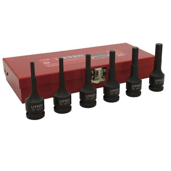 Juego de dados de impacto con punta hexagonal en pulgadas cuadro 1/2", 6 piezas Urrea Juego de dados de impacto con punta hexagonal en pulgadas cuadro 1/2", 6 piezas Urrea - Ferrechingón
