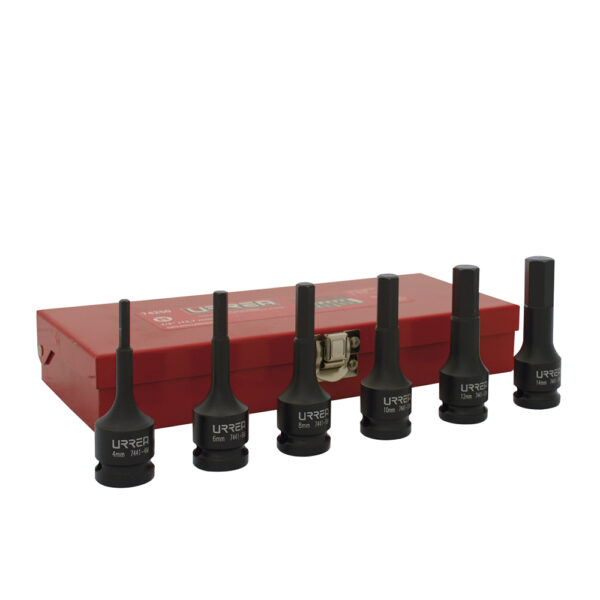 Juego de dados de impacto con punta hexagonal cuadro de 1/2", métricos, 6 piezas Urrea Juego de dados de impacto con punta hexagonal cuadro de 1/2", métricos, 6 piezas Urrea - Ferrechingón