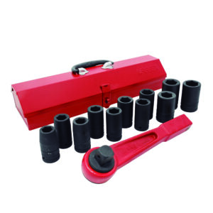 Juego de dados largos y accesorios de impacto métricos cuadro de 3/4", 13 piezas Urrea - Ferrechingón