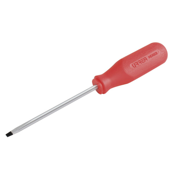 Destornillador con mango rojo, punta plana barra redonda 1/4" x 4" Urrea - Ferrechingón
