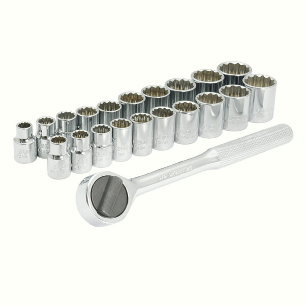 Juego de dados y accesorios cuadro de 3/8" combinado, 21 piezas, en riel Surtek - Ferrechingón