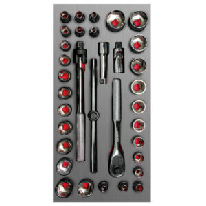 Juego de dados cortos y accesorios cuadro de  3/8" combinados, 34 piezas Urrea - Ferrechingón