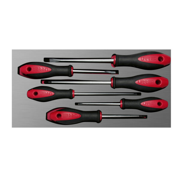 Juego de destornilladores mango bimaterial varias puntas bandeja laminada, 6 piezas Urrea - Ferrechingón