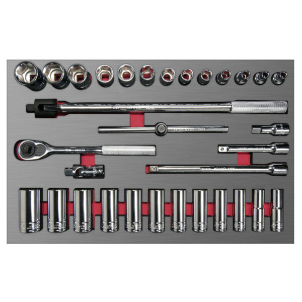 Juego de dados cortos y largos y accesorios de 1/2" en pulgadas, 32 piezas Urrea - Ferrechingón