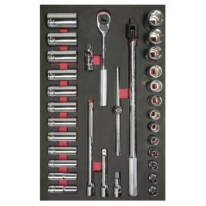 Juego de dados cortos y largos y accesorios cuadro de 1/2" en pulgadas, 32 piezas Urrea - Ferrechingón
