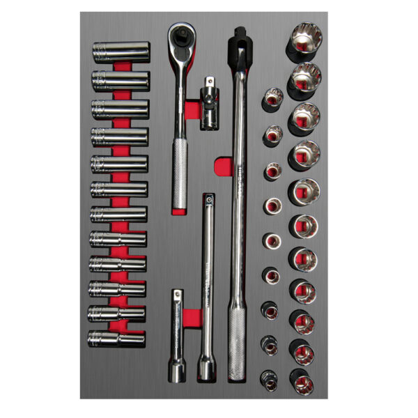 Juego de dados cortos y largos y accesorios de 1/2" métricos, 37 piezas Urrea - Ferrechingón
