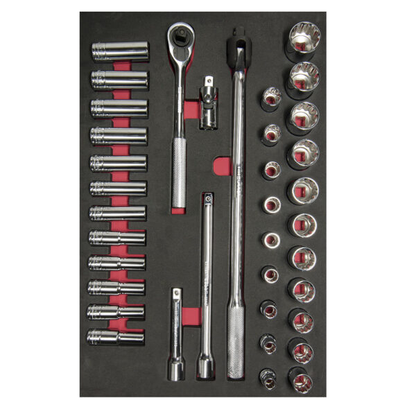 Juego de dados cortos y largos y accesorios cuadro de 1/2" métricos, 37 piezas Urrea - Ferrechingón