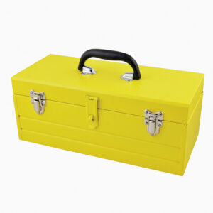 Caja portaherramientas metálica color amarillo con charola 23" x 9" x 7" Surtek - Ferrechingón