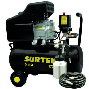 Compresor de aire eléctrico lubricado con pistola y manguera 25 Lt 2 HP 127 V Surtek - Ferrechingón