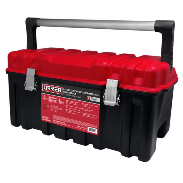 Caja portaherramientas plástica con broches metálicos, charola y tapa roja 26" x 10" x 10" Urrea - Ferrechingón