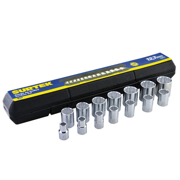 Juego de dados cuadro de 1/2" métricos, 12 puntas, 14 piezas Surtek - Ferrechingón