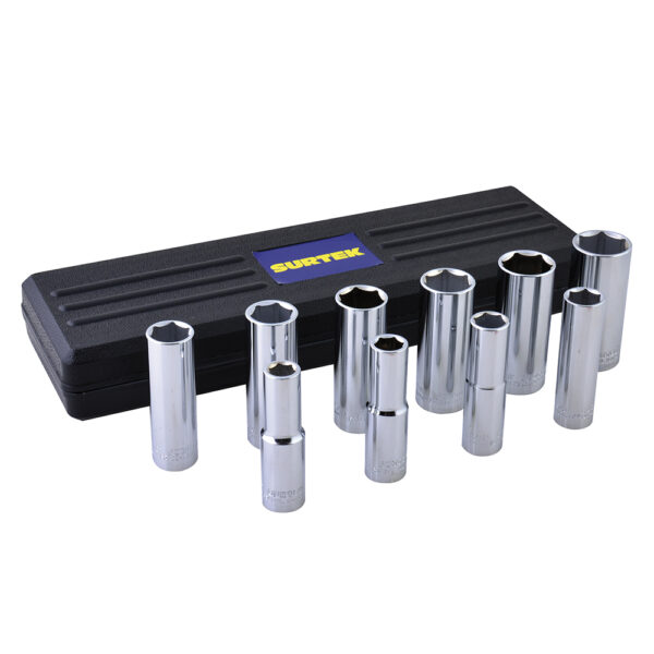 Juego de dados largos cuadro de 1/2" 6 puntas, en pulgadas, 10 piezas Surtek - Ferrechingón