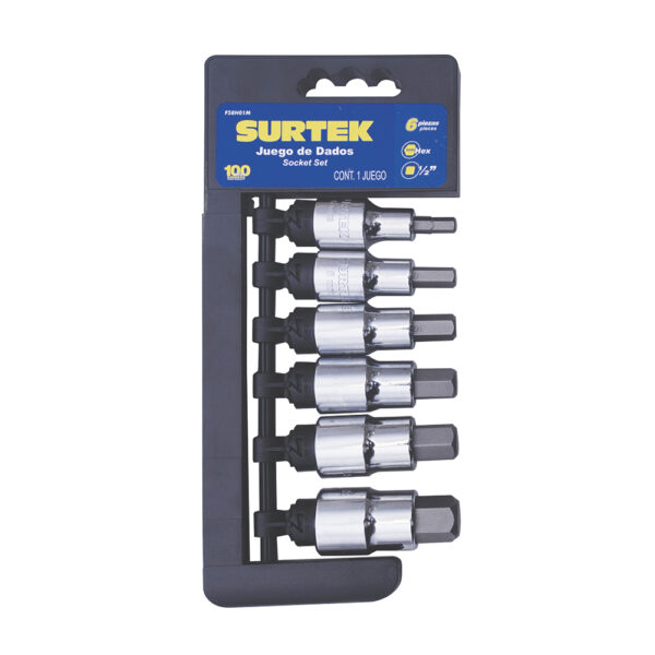 Juego de dados con punta hexagonal cuadro de 1/2" 6 puntas, métricos, 6 piezas Surtek - Ferrechingón