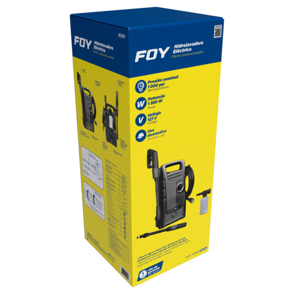 Hidrolavadora eléctrica 1300 W 127 V 1600 PSI, 5.5Lt por minuto flujo máximo Foy - Ferrechingón