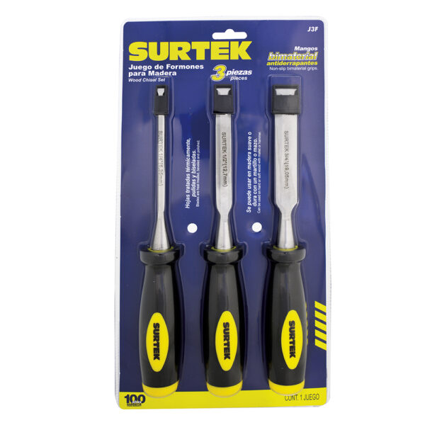 Juego de formones para madera con mango bimaterial 1/4", 1/2" y 3/4", 3 piezas Surtek - Ferrechingón