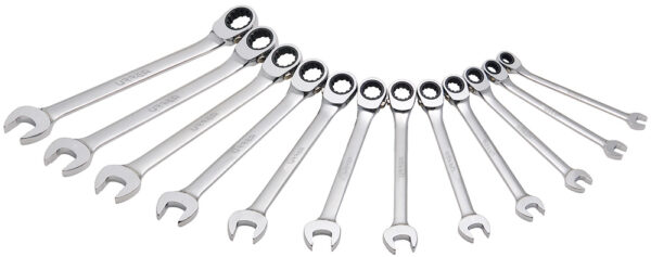 Juego de llaves combinadas pulido espejo de matraca spline reversible métricas, 12 piezas Urrea - Ferrechingón