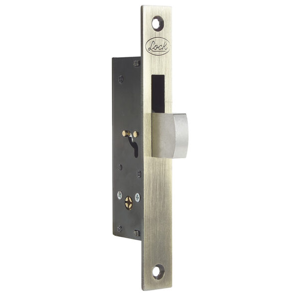 Cerrojo para embutir de paleta, latón antiguo, llave tetra, en caja Lock - Ferrechingón