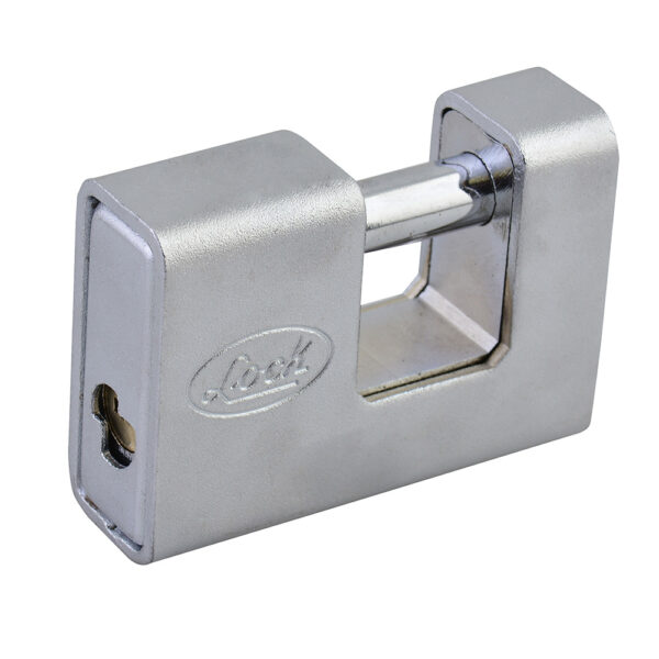 Candado de acero para cortina metálica 80 mm, cromo satinado, llave de puntos Lock Candado de acero para cortina metálica 80 mm, cromo satinado, llave de puntos Lock - Ferrechingón