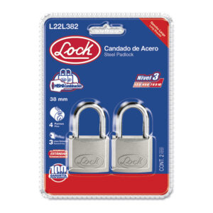 Juego de candados de acero largos 38 mm, llave estándar, 2 piezas Lock - Ferrechingón