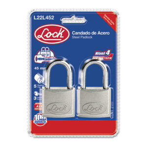 Juego de candados de acero largos 45 mm, llave estándar, 2 piezas Lock - Ferrechingón